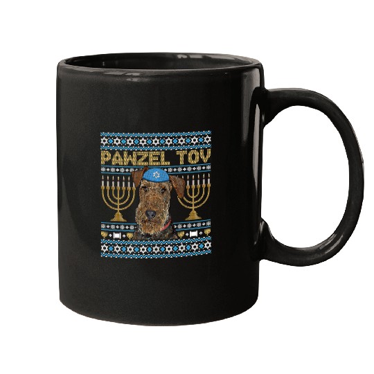 Airedale Terrier Pet Pawzel Tov Jewish Dog Funny Hanukkah Dog Mugs