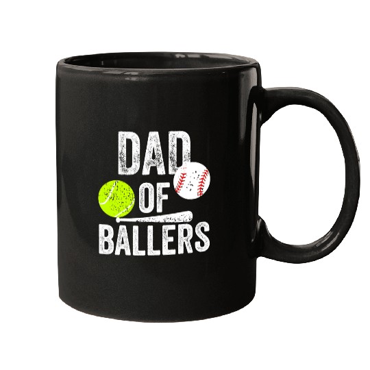 Sport Baseball Mens Dad of Ballers Tennis Baseball Dad Funny Phrase Fathers Day Mugs