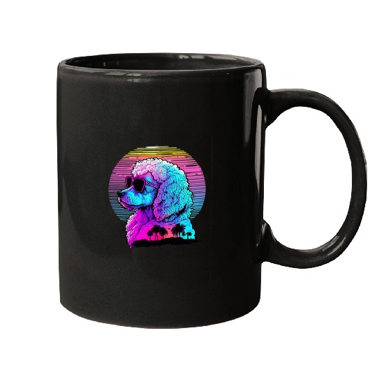 Poodle Pet Synthwave Sunset Aesthetic Mugs