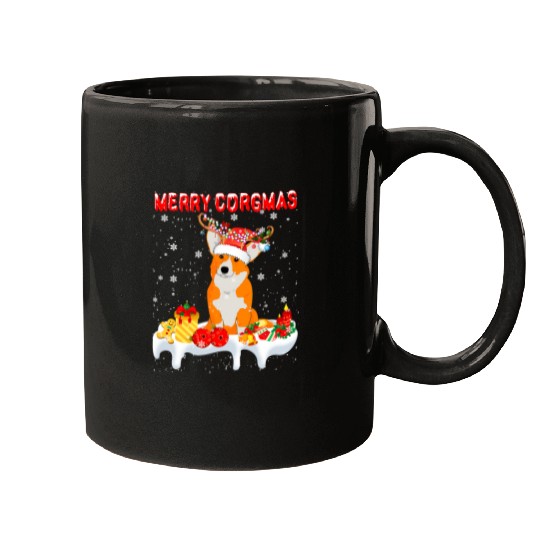 Corgi Pet Dog Merry Corgmas Christmas Lights Santa Reindeer Corgi Lover 462 Mugs