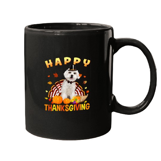 Maltese Pet Happy Thanksgiving Cute Maltese Turkey Pilgrim Hat Funny Mugs