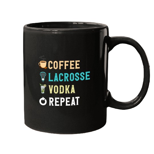Sport Lacrosse Gift Drinks Lover Funny Coffee Lacrosse Vodka Repeat Novelty Mugs