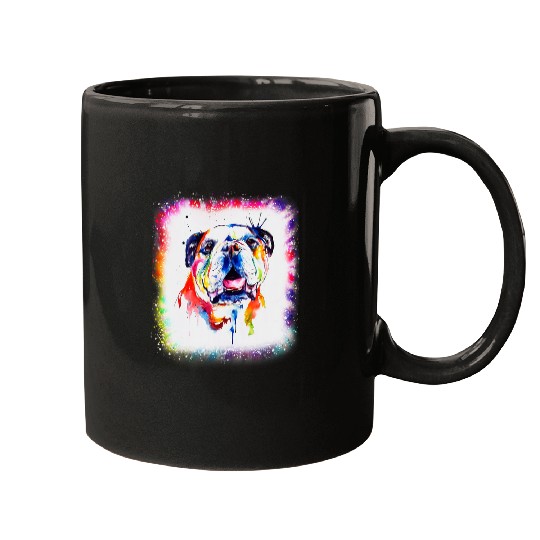 English Bulldog Pet Watercolor Bulldog Dog Dad Mom Boy Girl Tie Dye Bleached Mugs