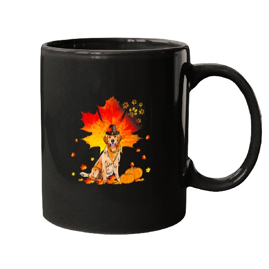 Golden Retriever Pet Autumn Leaf Fall Leaves Dog Thanksgiving Mugs