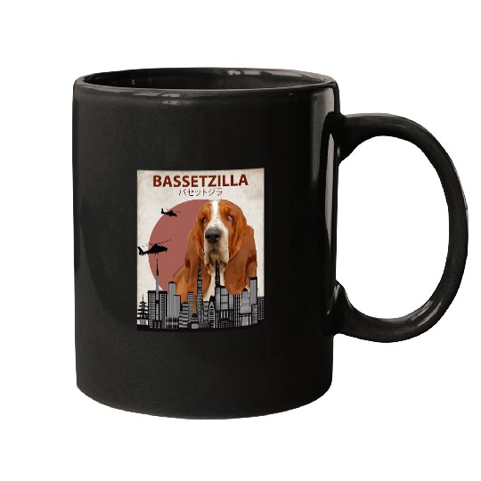 Basset Hound Pet Bassetzilla Basset Hound Dog Giant Monster Japanese Meme Mugs