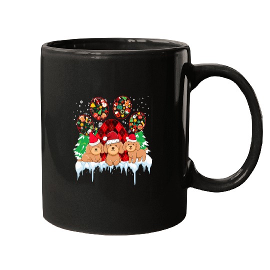 Poodle Pet Tee With Santa Paws Dog Paws Poodle Christmas Pattern Mugs