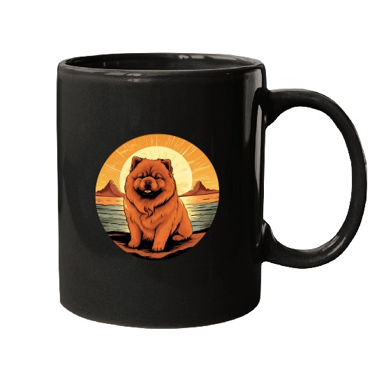 Chow Chow Pet Retro Vintage Chow Chow Dog Sunset Funny Chow Chow Mugs