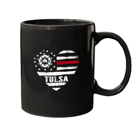 Firefighter Love 4th of July USA Flag Tulsa Fires Rescue Mugs