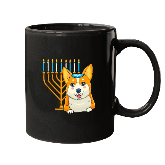 Corgi Pet Funny Hanukkah Jewish Corgi Dog Kippah Menorah Kids PJs Mugs