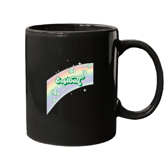 Sport Softball I Love Softball Pastel Rainbow Stars Aesthetic Kelly Green Mugs