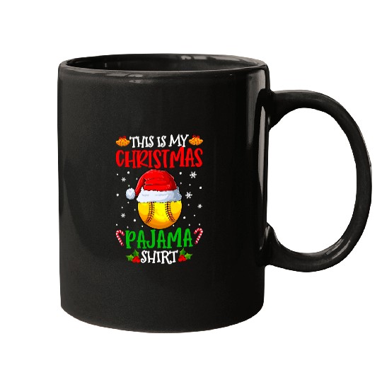 Softball Gift This Is My Christmas Pajama Funny Santa Softball Team 89 Mugs