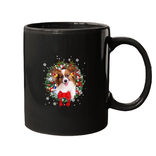 Papillon Pet Christmas Wreath Ornament Decoration Xmas Mugs