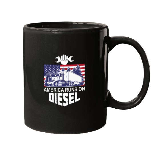 Diesel Truck Driver USA America Runs On Diesel American Flag Mugs