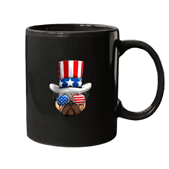 Pug Pet American Flag Patriotic Men 4th Of July Poppy Mugs