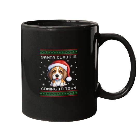 Beagle Pet Puppy Santa Is Coming To Town Fun xmass Ugly Christmas Mugs