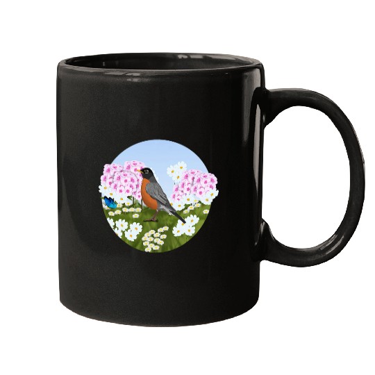 American Robin Summer Flowers Birder Bird Watching Biologist Mugs
