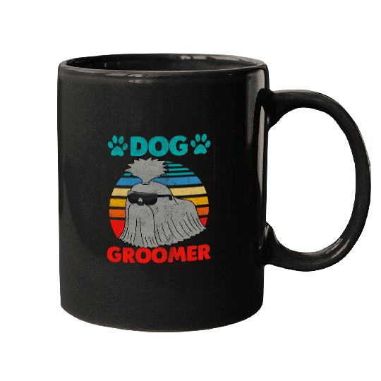 Shih Tzu Pet Dog Groomer With Shih Tzu With Sunglasses vintages Sunset Mugs