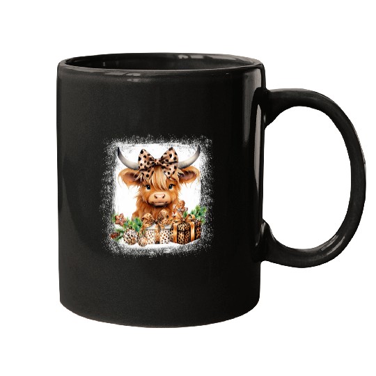 Highland Cow Merry Christmas Farmer Leopard Cute Cow Xmas Mugs