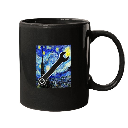 Repairman Starry Night Mechanic Painting Handyman Wrench Mugs