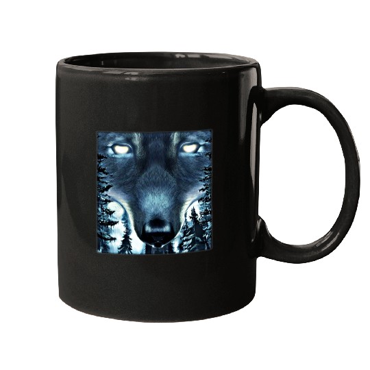 Coyote Mammal forest animal print predator motif head wolves graphic Mugs