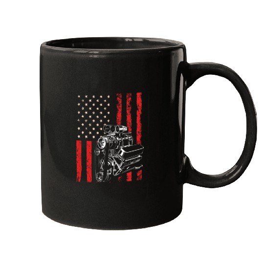 Discover vintages Muscle Car Piston USA Flag for Patriotic Mechanic Mugs