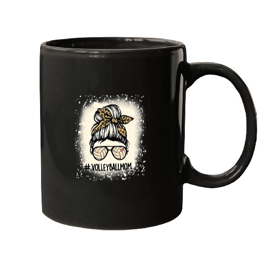 Sport Volleyball Mom Volleyball Lover Mom Messy Bun Bleached 3 Mugs
