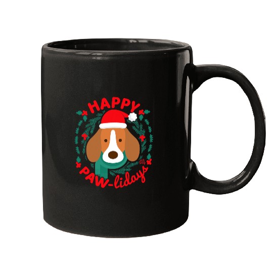 Beagle Pet Christmas Happy Pawlidays Dog Christmas Wreath Mugs