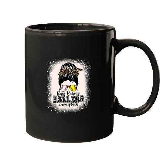 Sport Baseball Womens Messy Bun Mom Of Both Baseball Softball Busy Raising Ballers Mugs