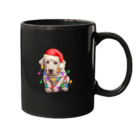 Labrador Pet Christmas yellow lab cute dog with Christmas lights C Mugs