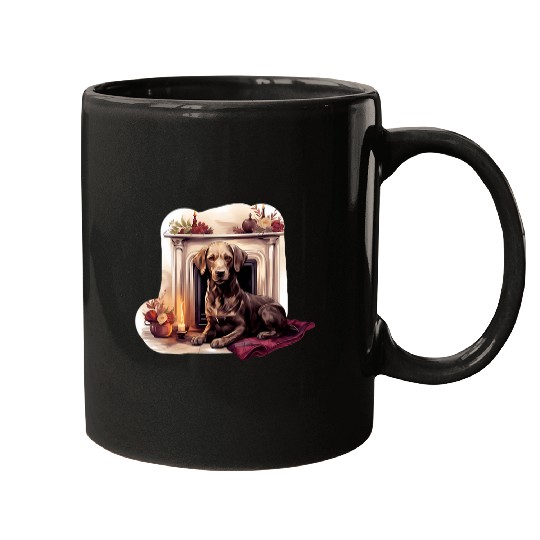 Labrador Pet Dog Laying by Fireplace Puppy Mugs