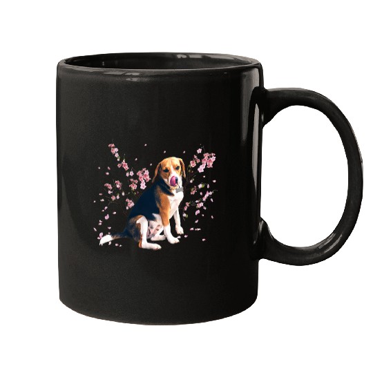 Foxhound Pet and Beautiful Spring Sakura Cherry Blossoms Mugs