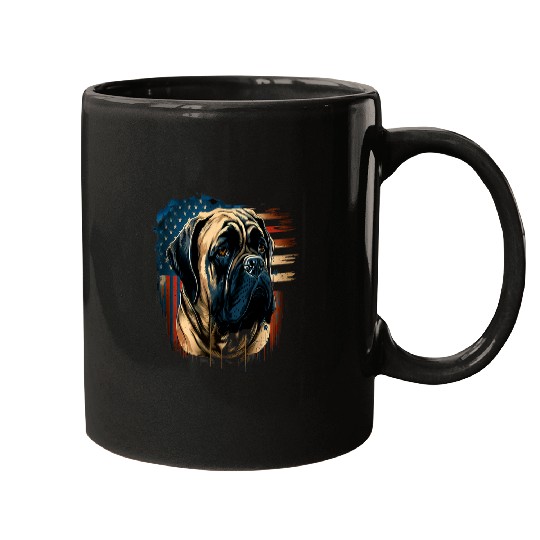 English Mastiff Pet Memorial Day English Mastiff American Flag USA 4th of July Mugs