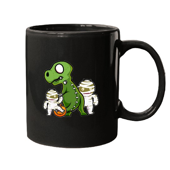Dinosaur Pet Dinosaur Tyrannosaurus Halloween Candy Corn Spooky Mummy Art Mugs
