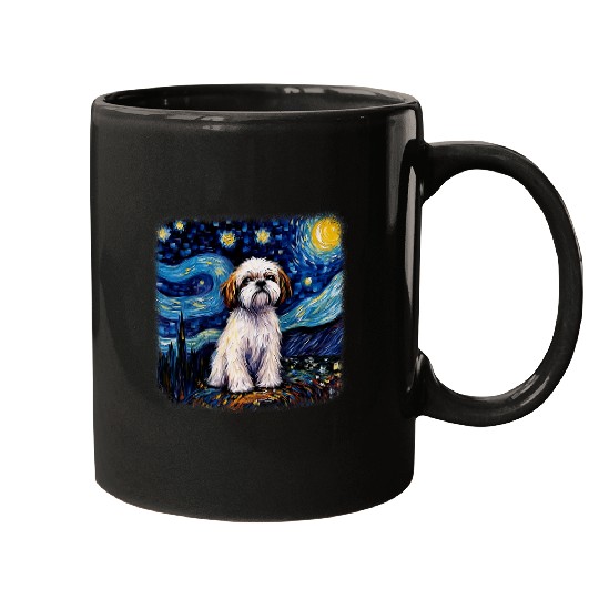 Dog in starry night van gogh Shih Tzu 1 Mugs
