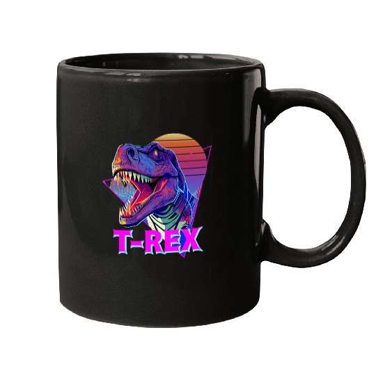 Dinosaur Pet Roaring TRex Tyrannosaurus rexs Dinosaur Vaporwave Aesthetic Mugs