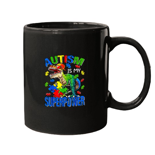 Autism Puzzle Dino Boys Kids Autism Is My Superpower Mugs