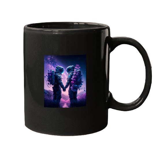 Astronaut Love Couple Groovy Lavender Purple Galaxy Mugs