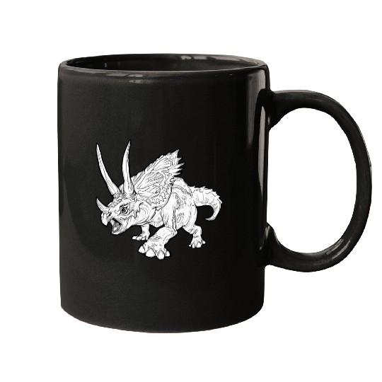 Dinosaur Pet Granite pencil like triceratops dinosaur drawing outlined Mugs