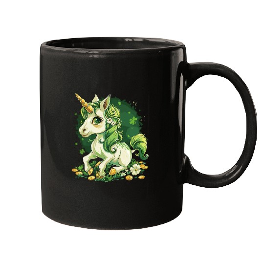 Unicorn Pet Golden Horn Unicorn With Green Shamrock Unicorn Girls Mugs