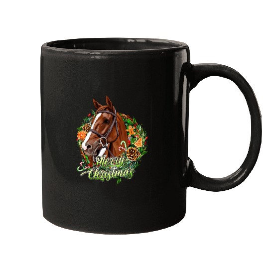 Horse Pet Merry Christmas Wreath Horse Western Graphic Mugs
