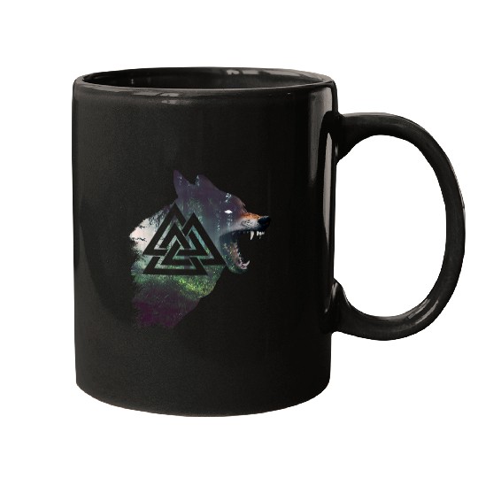 Coyote Mammal Valknut Symbol Fenrir wolfs Valhalla Norse Viking Warrior Mugs