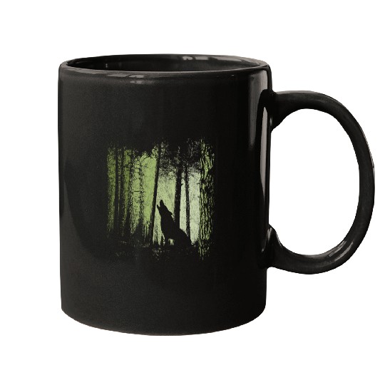 Coyote Mammal Twilight Forest Romantic Howling wolfs Silhouette Mugs