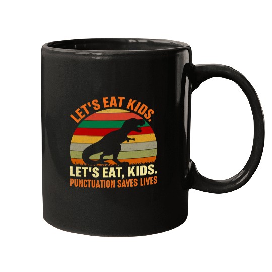 Dinosaur Pet Lets Eat Kids Punctuation Saves Lives Dinosaur Funny Teacher 3 Mugs