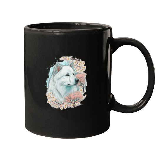 Cute Samoyed Cherry Blossom Dog Breed Japanese Sakura Mugs