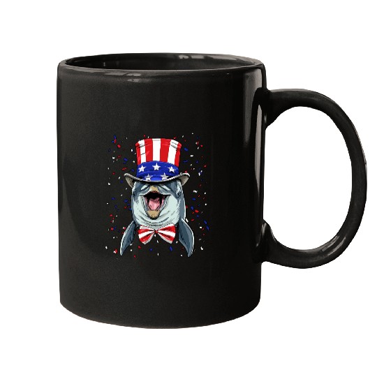 Dolphin Pet Gift 4th of July Patriotic Dolphin Wearing USA Flag Hat Sea Life 04 Mugs
