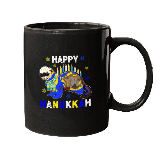 Ferret Pet Happy Hanukkah Menorah Ferret Wearing Jewish Hat Lover Mugs