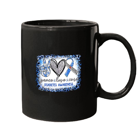 diabetess Ribbon Peace Love Cure Blue Gray Ribbon Bleached 60 Mugs