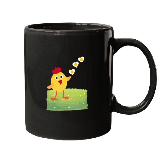 Chicken Pet Lover Design with Fried Egg Hearts Mugs