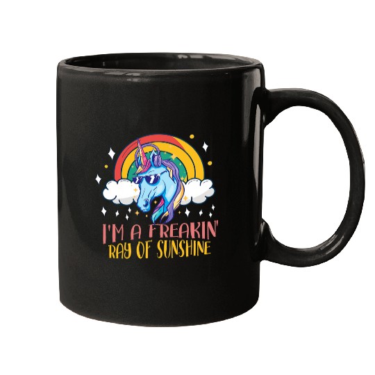 Unicorn Pet Im A Freakin Ray Of Sunshine Unicorn Rainbow 2 Mugs