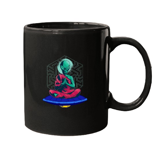 Aliens UFO Meditation Aliens Spaceman Invader Peace Buddhism Ufo Mugs